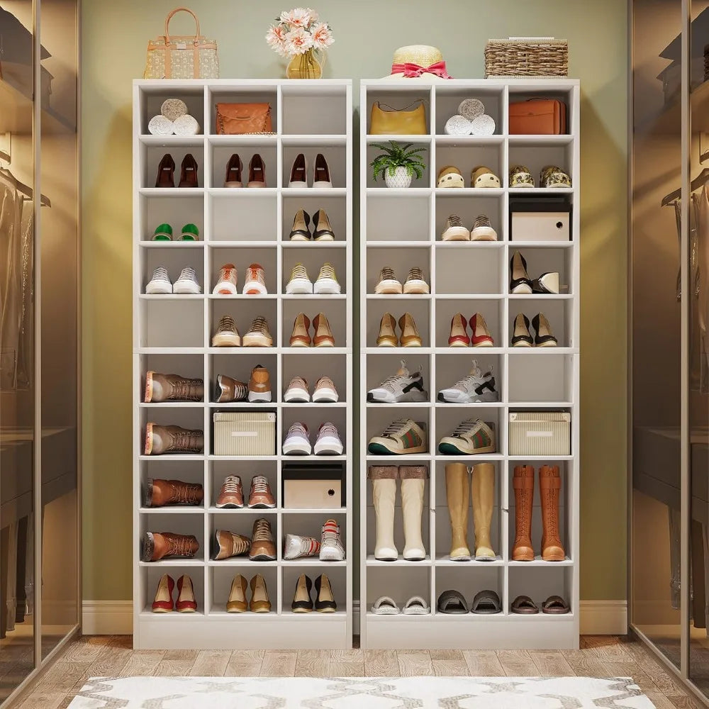 10-Tier Shoe Storage Cabinet, White Wooden Shoe Rack with 30 Cubbies, Freestanding Tall Entryway, Customized