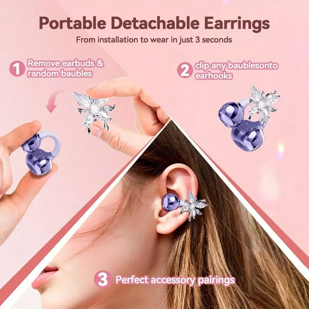 NEW  Wireless Open-Ear Headphones, 2025 OWS Clip-On Earphones, Butterfly Earring Headphones, Pure Stereo Sound, Suitable For Sports/Outdoor And Multi-Scenarios, Wireless Earphones, Clip-On Earphones, Travel Earphones, Fashion