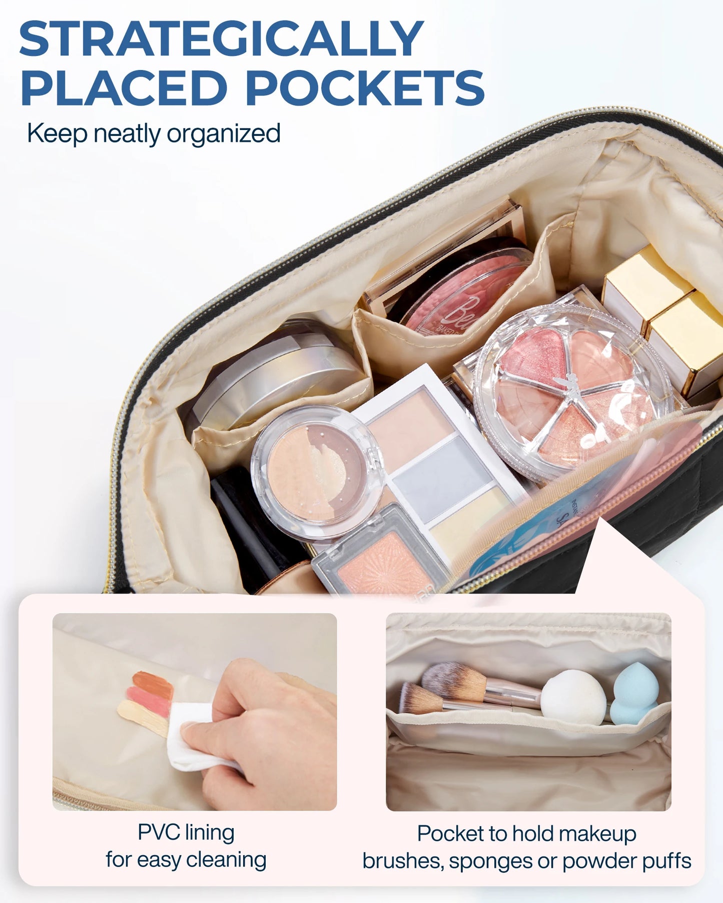 BAGSMART Makeup Bag Travel Toiletry Bag, Puffy Padded Makeup Bags for Women Makeup Organizer Case Wide-open Pouch Purse Travel