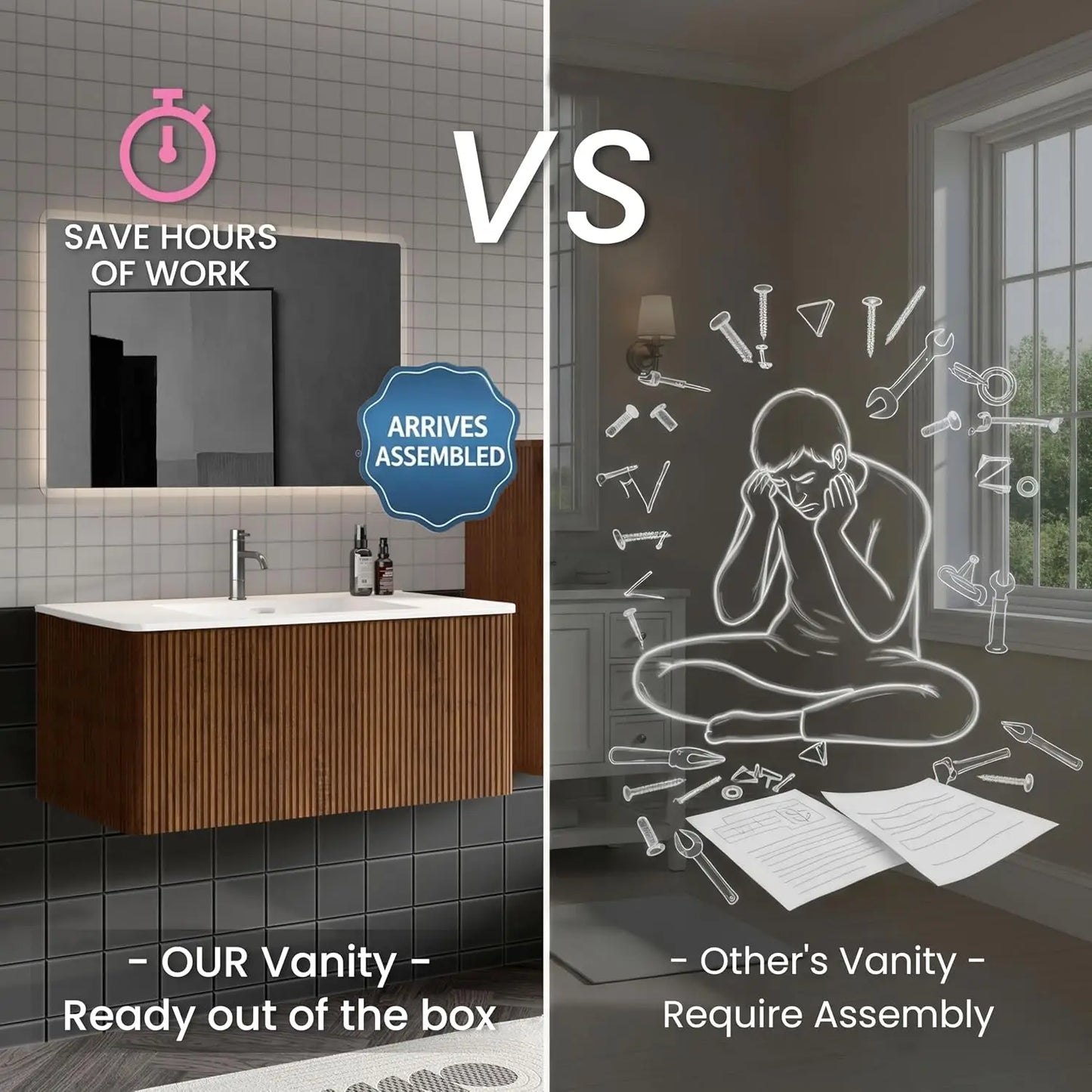 36" Bathroom Vanity with Sink, Modern Floating Vanity with Push Open Soft Close Drawer, Large Storage for Bathroom,, Custom