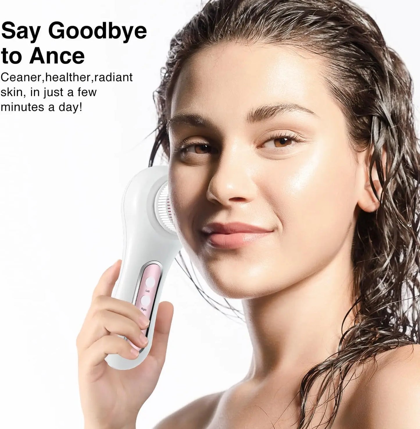 Rechargeable Facial Cleansing Brush with 2-Way Rotation, 3 Modes, 30-Day Runtime, IPX7 Waterproof for All Skin Types