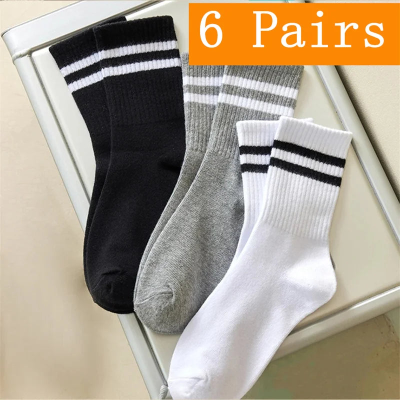 1/5/6/10/20 Pairs Women Mid Tube Socks Fashion Breathable Sports Sock  Parallel Bar Pattern Sweat Wicking Non Pilling Girl Sock