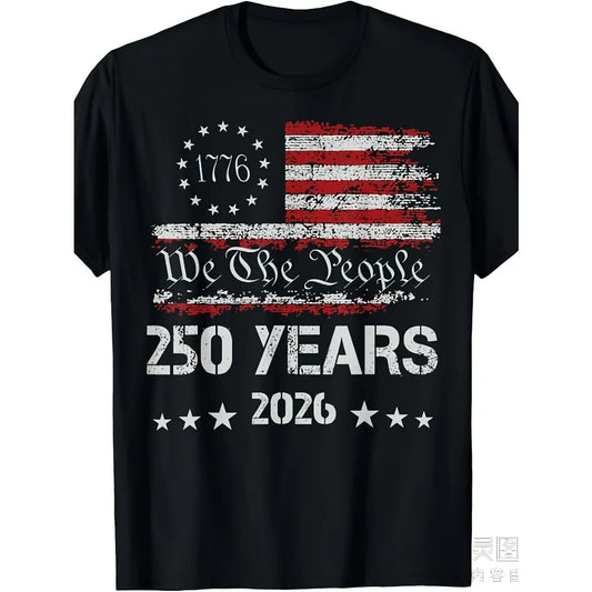 Unisex America 250th Anniversary T-shirt Pure Cotton Short Sleeve Vintage Patriotic Independence Day Classic Round Neck Tee