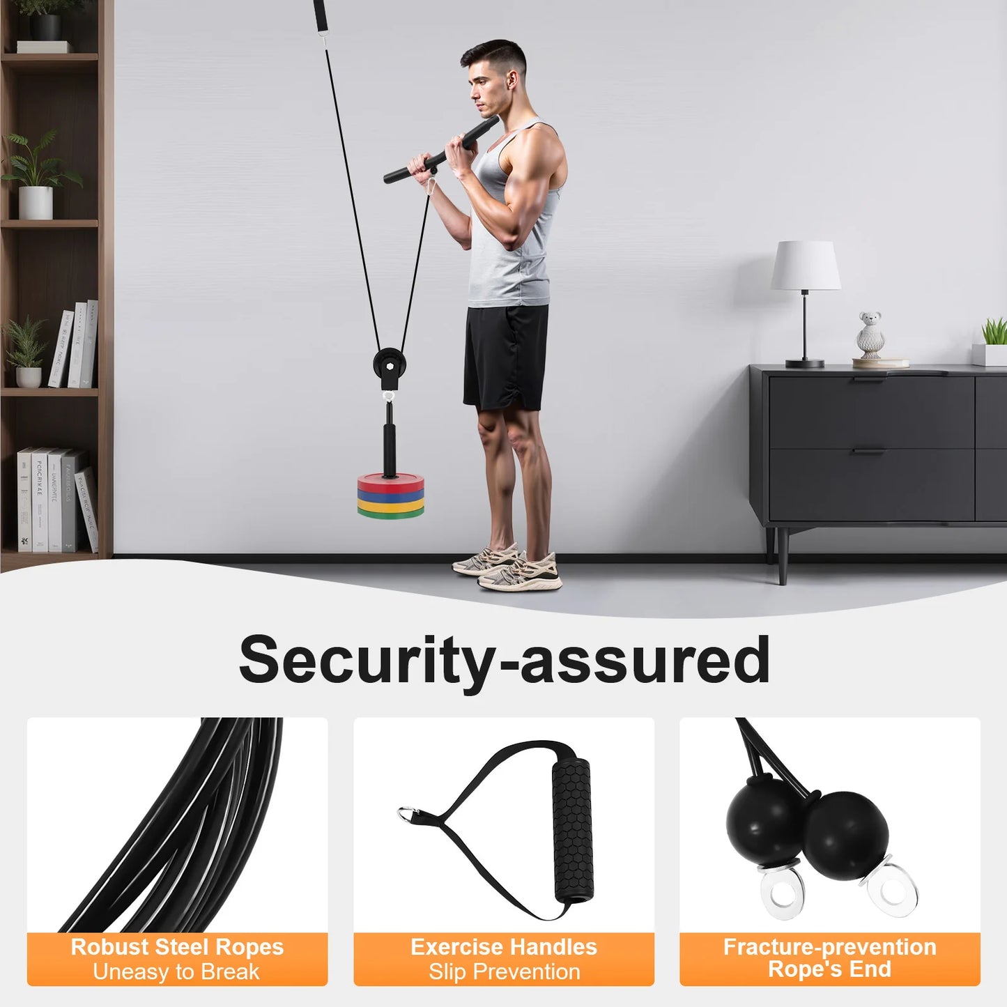 Pulley Gym Home Cable Workout Machine for Full Body Strength Training Silent Rollers Anti-Slip Grip, High Load Capacity 120kg