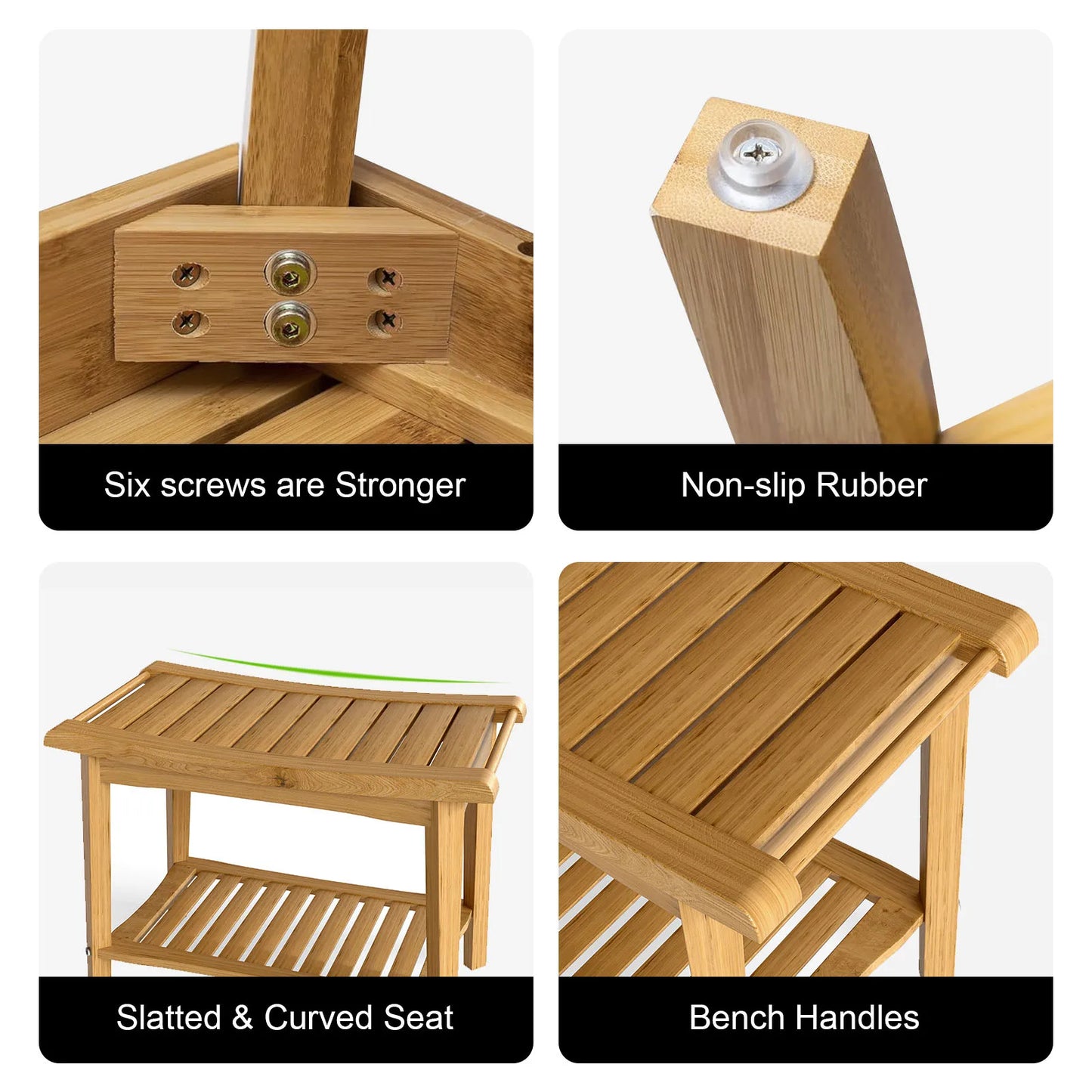 Wood Bath Seat Shower Bench Wood Water Proof Ergonomic Shower Stool with Storage Shelf for Bathroom Spa Wood Shower Chair