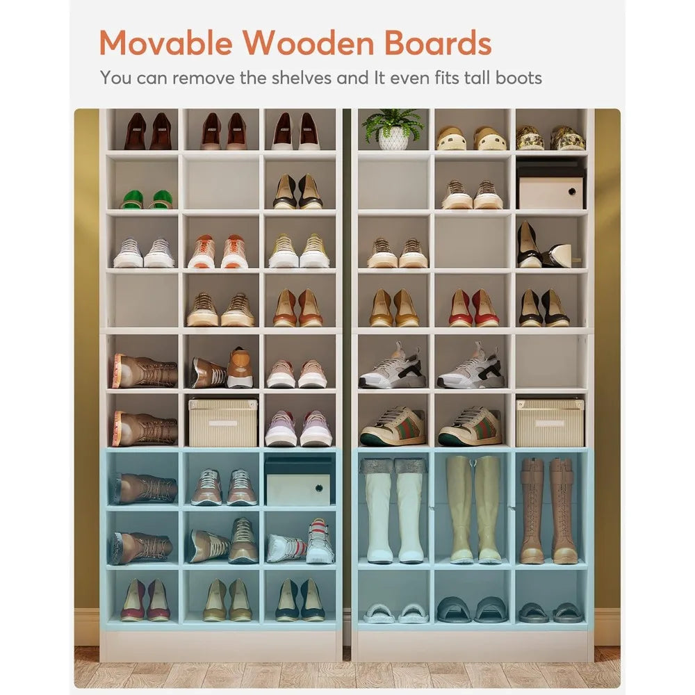 10-Tier Shoe Storage Cabinet, White Wooden Shoe Rack with 30 Cubbies, Freestanding Tall Entryway, Customized