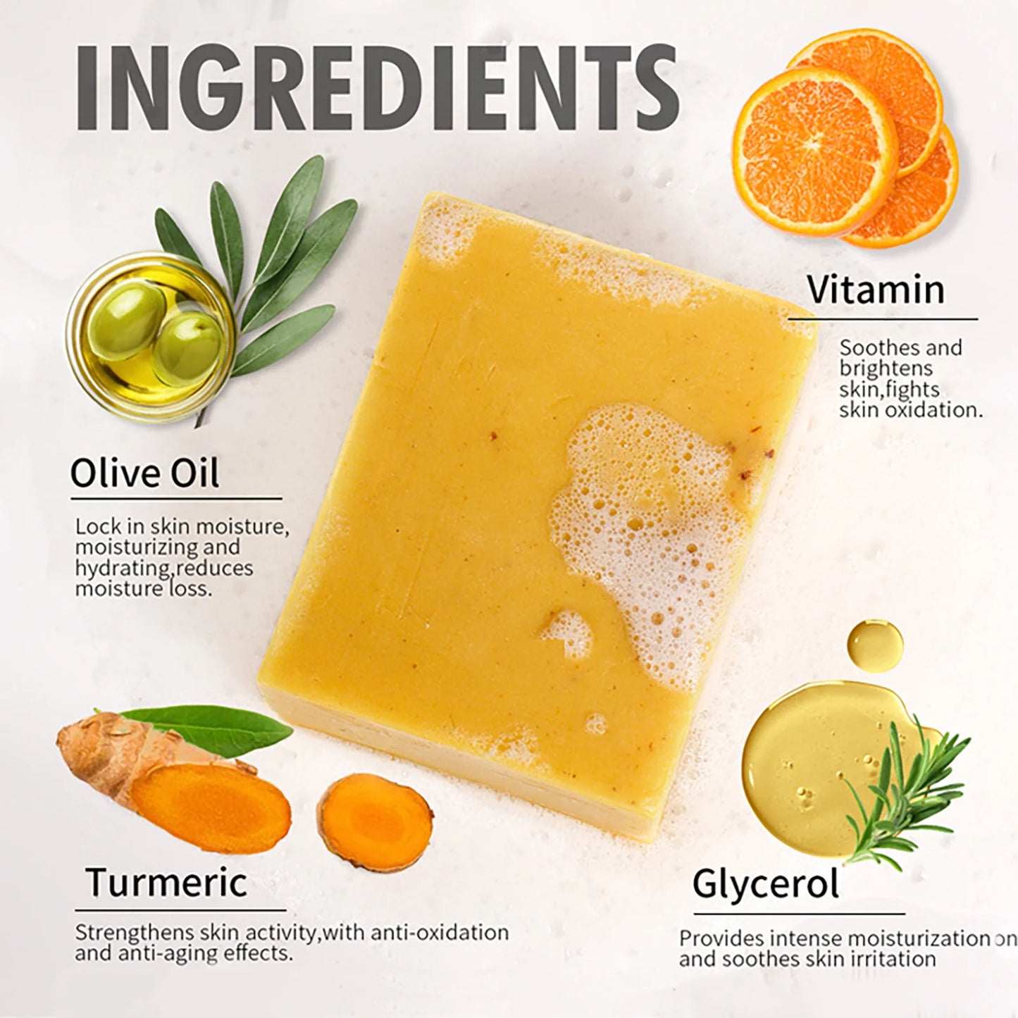 AILKE Natural Turmeric Soap for Face & Body & Hands, Lighten, Clean Stains, Brighten Skin Tone, Reduce Various Spots