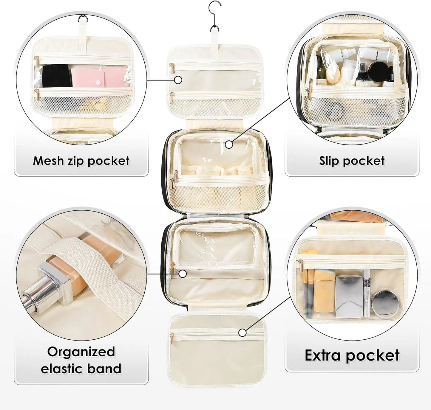 Water-Resistant Hanging Toiletry Bag for Women with Large Capacity, Ideal for Travel and Makeup Essentials