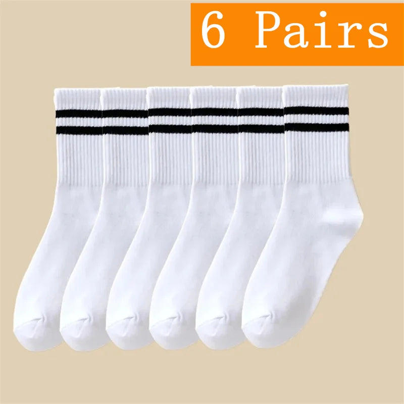1/5/6/10/20 Pairs Women Mid Tube Socks Fashion Breathable Sports Sock  Parallel Bar Pattern Sweat Wicking Non Pilling Girl Sock