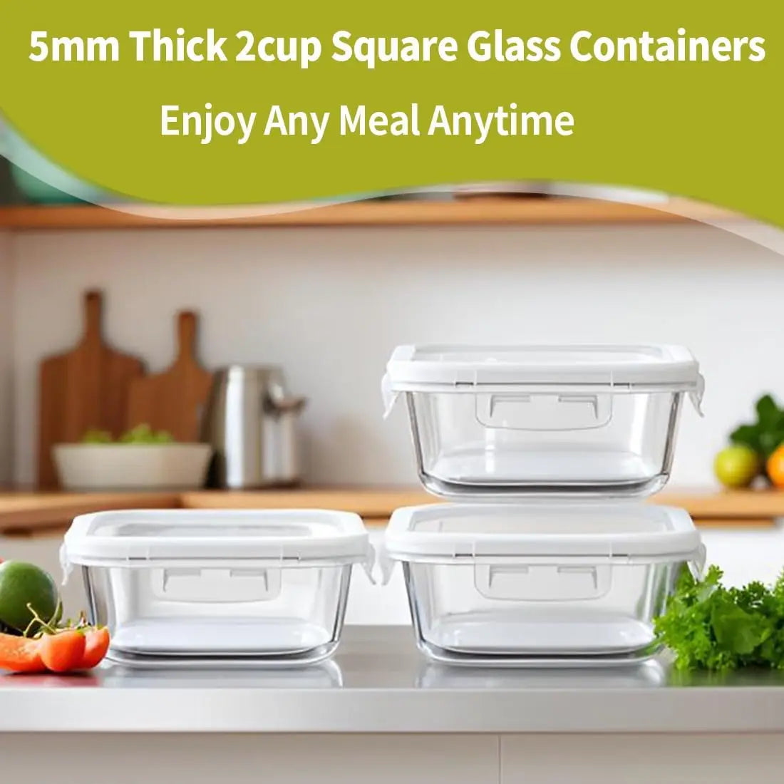 16-Piece Square Glass Food Storage Containers with Lids, BPA-Free, Dishwasher and Freezer Safe