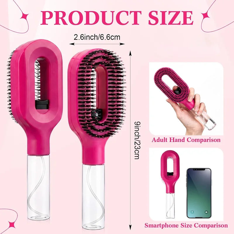 2 in 1 Spray Hair Brush, Detangling Anti-Static Hair Comb with Refillable Spray Bottle, Water Mist Essential Oil Spraying Scalp Massage Brush for Hair Styling, Frizz Control Summer Hair Care Brush