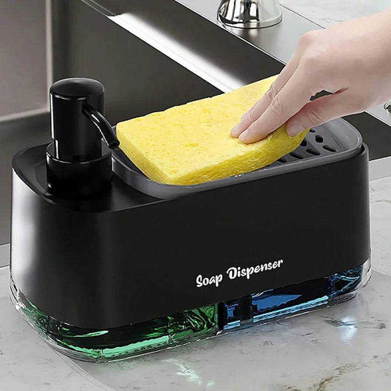 Dual Soap Dispenser with Sponge Holder Manual Press Soap Box Hand and Dish Soap Dispenser for Kitchen Sink Detergent Dispenser