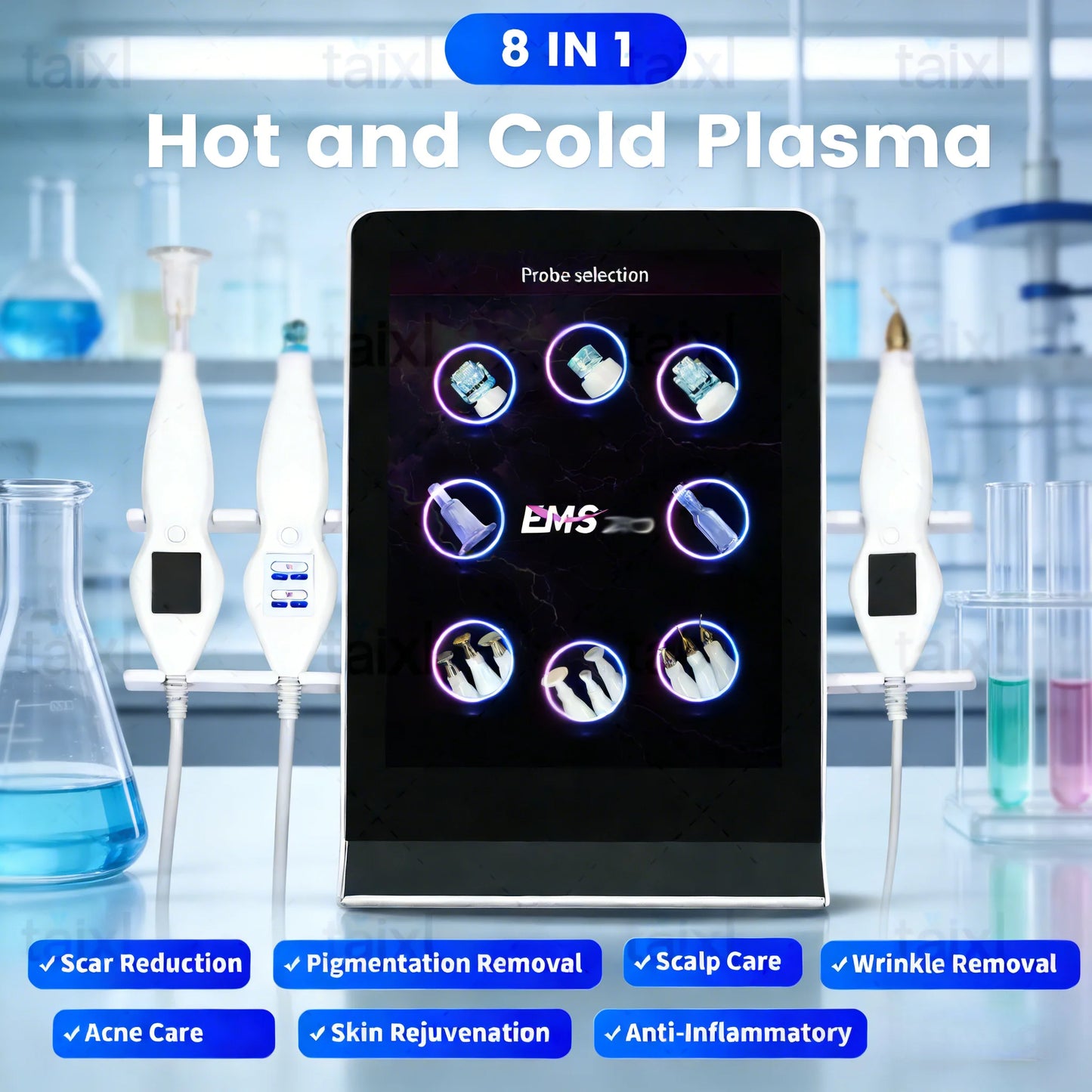Cold  Hot Plasma 8 in 1 Diamond Stamp Ozone Plasma Skin Rejuvenation Anti-aging Facial Care Beauty Machine