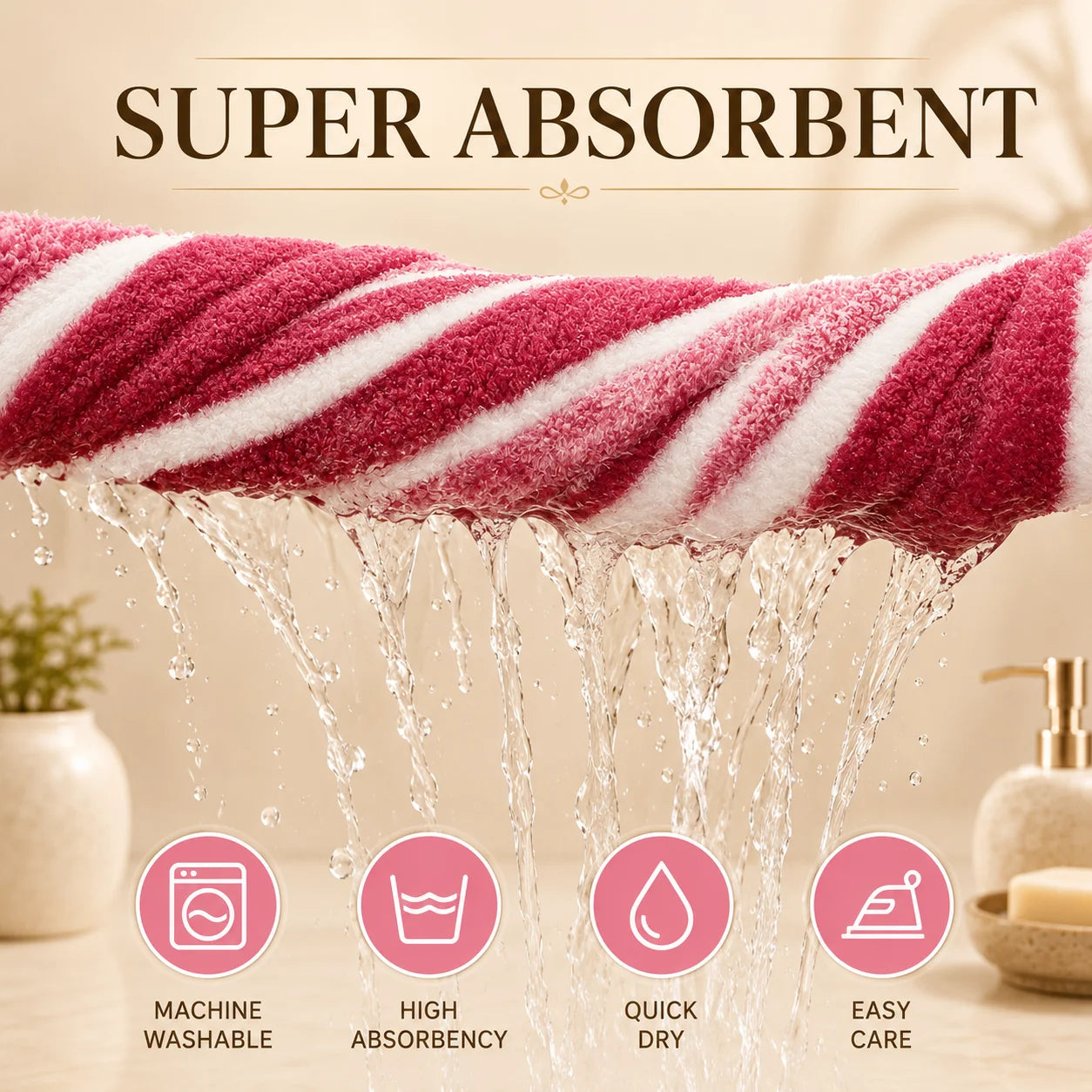 10-Piece Ultra Absorbent Towel Set, Lint-Free & Super Soft Two-Tone Striped Bath Towel Collection, Premium Microfiber Bathroom Towel Set Includes 2 Bath Towels, 4 Face Towels & 4 Hand Towels, Suitable for Bathroom, Spa & Hote