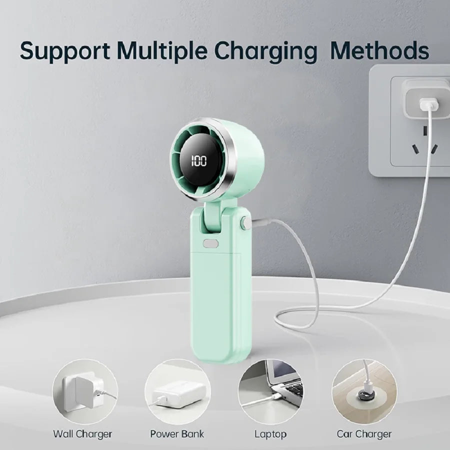 Mini Handheld Turbo Cooling Fan High-speed Cold Air SB Rechargeable Cold Compress Fan Foldable Portables Desktop Fan