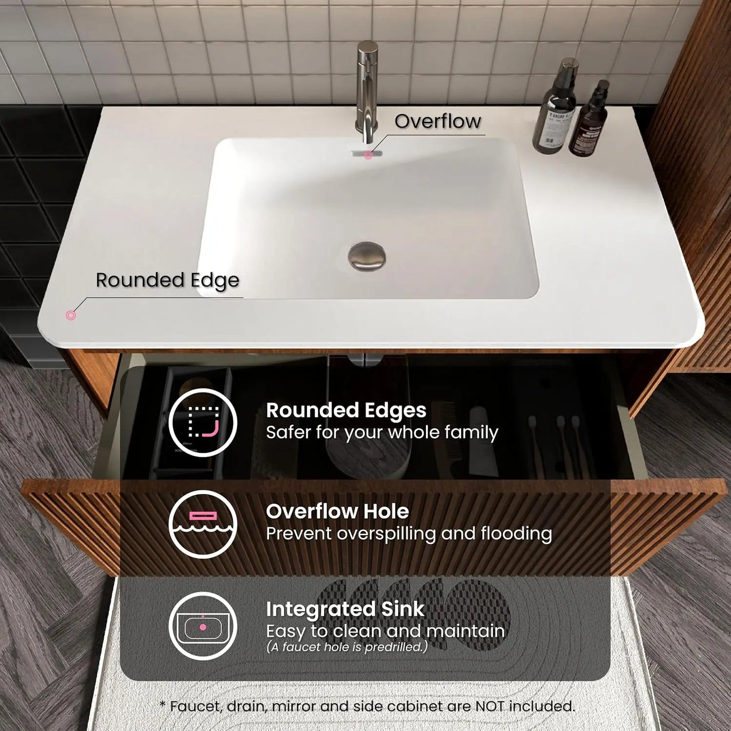 36" Bathroom Vanity with Sink, Modern Floating Vanity with Push Open Soft Close Drawer, Large Storage for Bathroom,, Custom