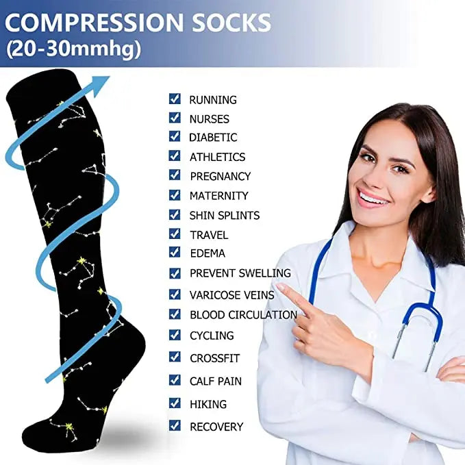 New Compression Socks Knee High Medical Edema Nurse Calf Shaping Running Men Women Sports Socks 20-30mmhg Compression Socks