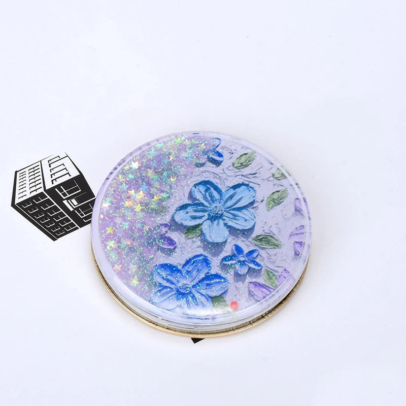 Mini Pocket Makeup Mirror Creative Cosmetic Compact Mirrors with Flowing Sand Foldable Student Compact Cute Pocket Mirror ﻿