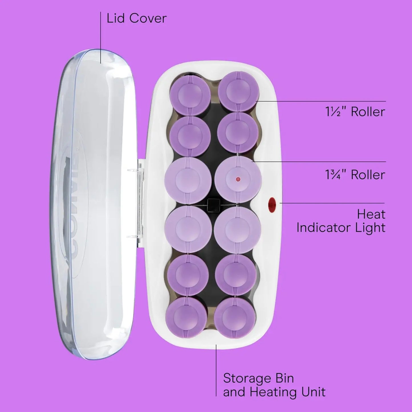 Hot Rollers for Long, Medium & Short Hair, 12 Ceramic Flocked Heated Curlers with Clips for Volume & Curls