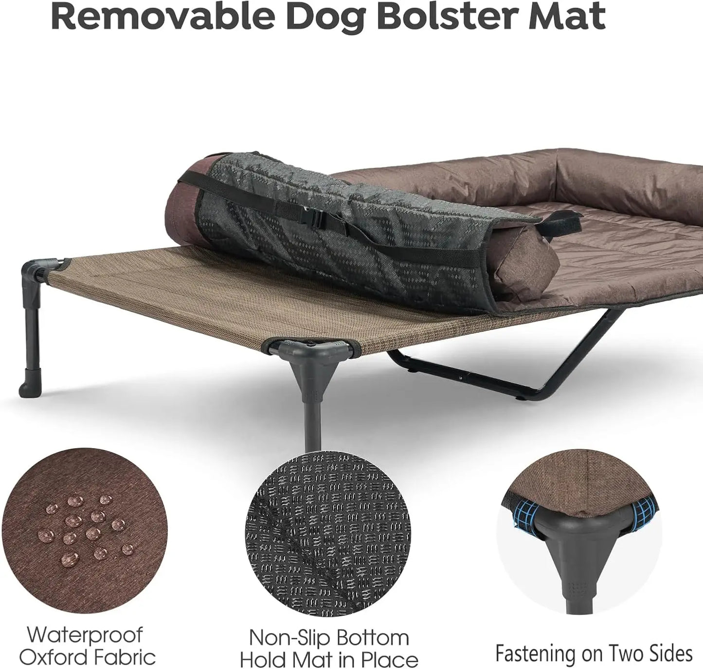 Elevated Cooling Dog Bed with Removable Waterproof Cushion, Breathable Mesh Cot for Indoor Outdoor Use, XLarge Brown