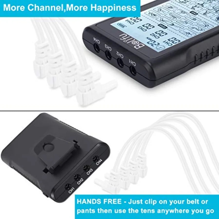 4 Independent Channel TENS EMS Unit 24 Modes 30 Level Intensity Muscle Stimulator Machine Rechargeable Electric Pulse Massager