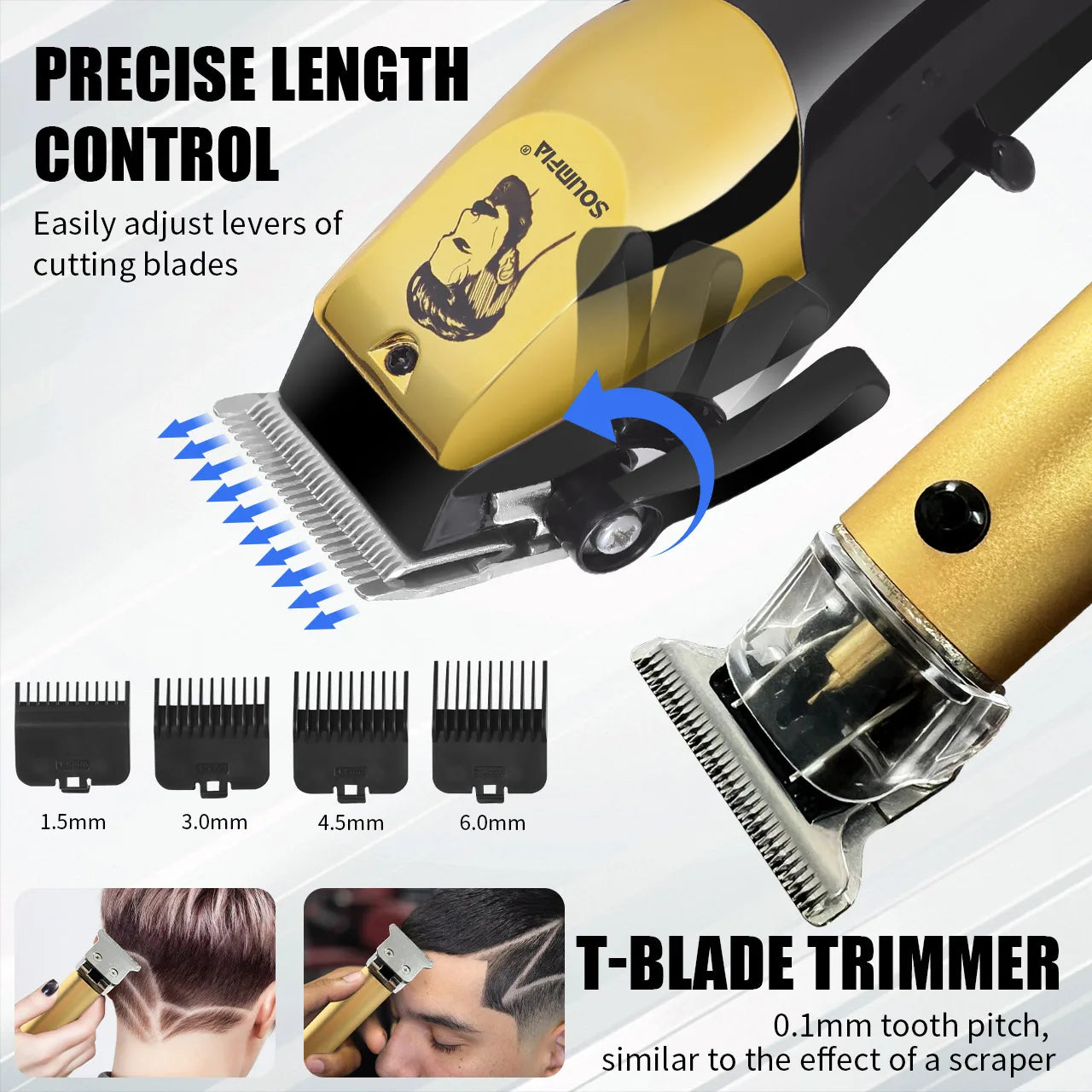 Solimpia Professional Hair Clipper 3-piece Set for Men Rechargeable Cordless Barber Clippers for Wet/Dry Hair Cutting