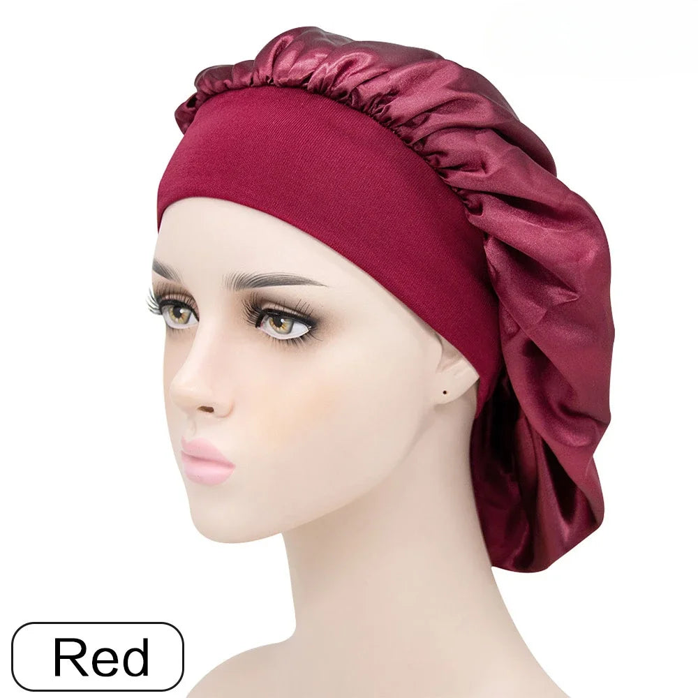 Adjust Solid Satin Bonnet Hair Styling Cap Long Hair Care Women Night Sleep Hat Silk Head Wrap Shower Cap Hair