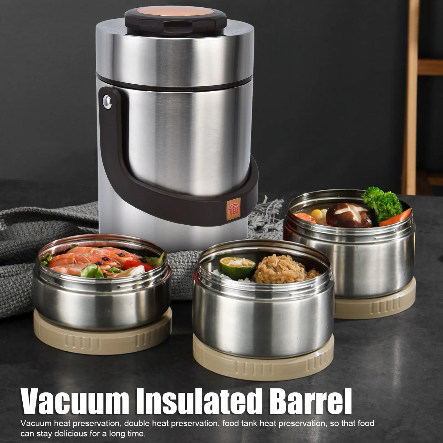 3 Layer Vacuum Insulated Barrel 2000ml 304 Stainless Steel Vacuum Insulation Lunch Box Portable 3 Layer Vacuum Insulated Barrel