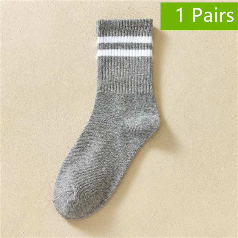 1/5/6/10/20 Pairs Women Mid Tube Socks Fashion Breathable Sports Sock  Parallel Bar Pattern Sweat Wicking Non Pilling Girl Sock
