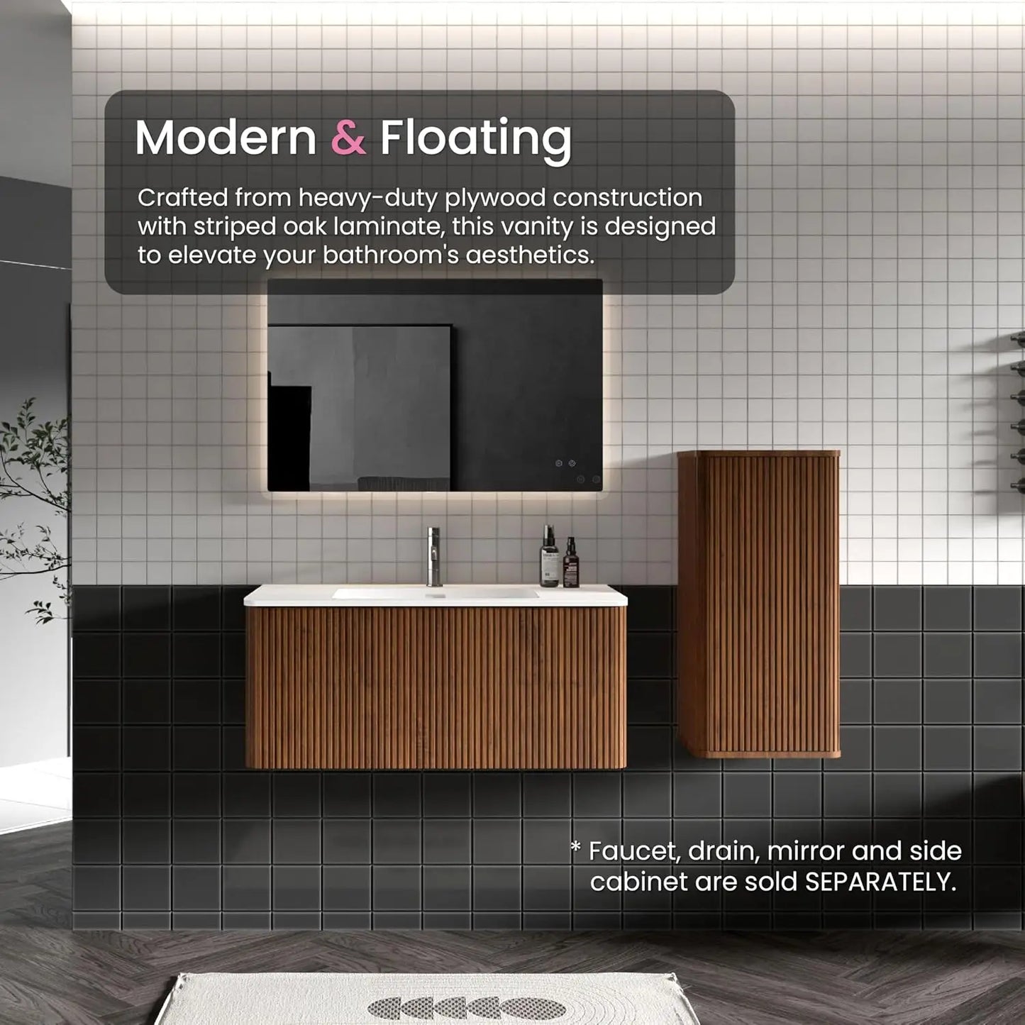 36" Bathroom Vanity with Sink, Modern Floating Vanity with Push Open Soft Close Drawer, Large Storage for Bathroom,, Custom