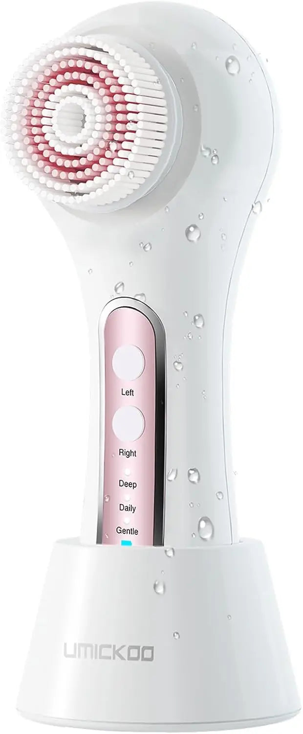 Rechargeable Facial Cleansing Brush with 2-Way Rotation, 3 Modes, 30-Day Runtime, IPX7 Waterproof for All Skin Types