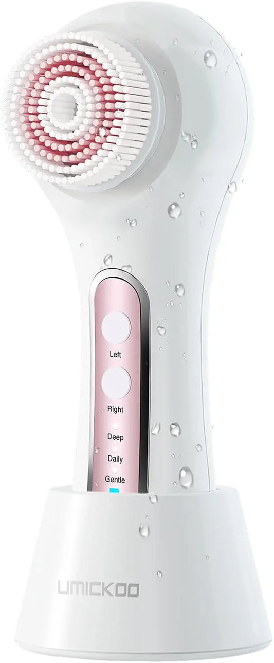 Rechargeable Facial Cleansing Brush with 2-Way Rotation, 3 Modes, 30-Day Runtime, IPX7 Waterproof for All Skin Types