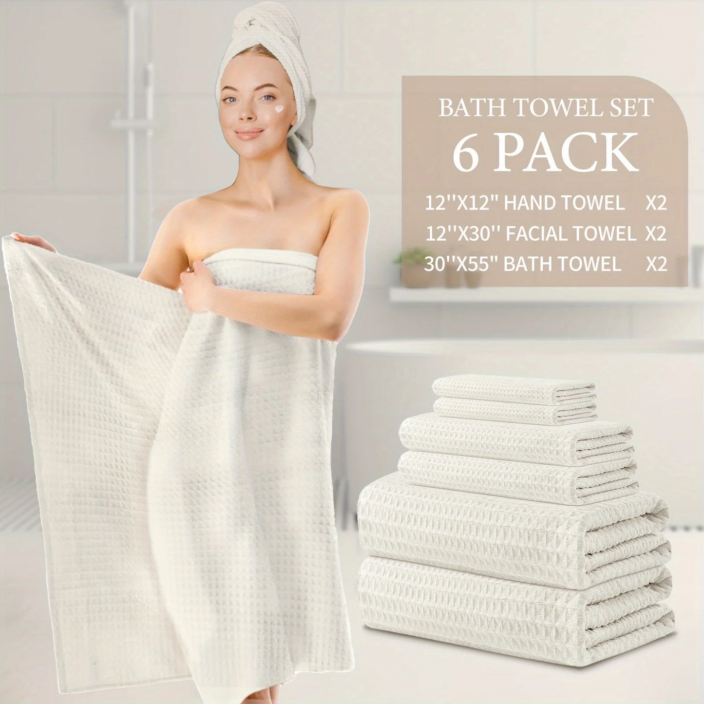 Quick-Dry Soft Bath Towel Set – 6-Piece Textured, Lightweight & Breathable Towels for Bath, Spa, Gym & Home Use | Highly Absorbe