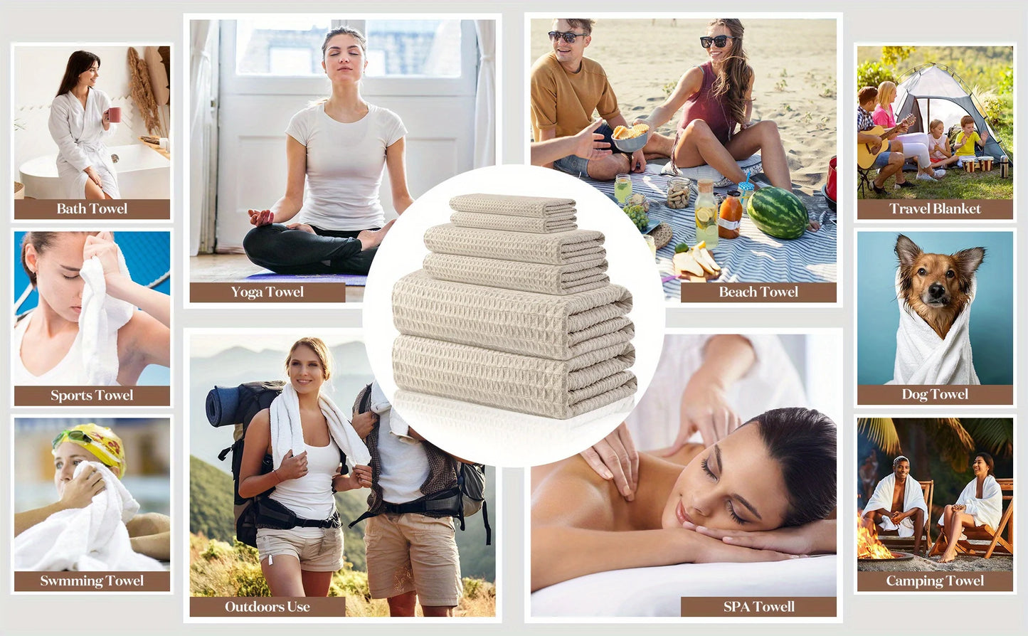 Quick-Dry Soft Bath Towel Set – 6-Piece Textured, Lightweight & Breathable Towels for Bath, Spa, Gym & Home Use | Highly Absorbe