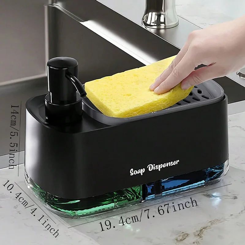 Dual Soap Dispenser with Sponge Holder Manual Press Soap Box Hand and Dish Soap Dispenser for Kitchen Sink Detergent Dispenser