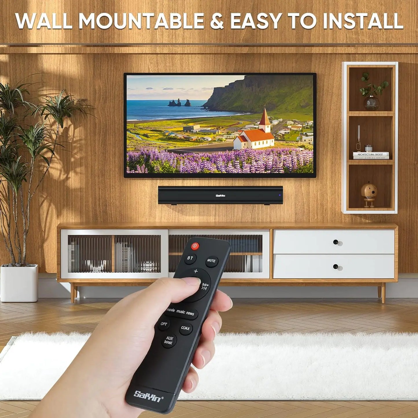 Saiyin Sound Bars for Tv, 40 Watt Small Tv Sound Bars, Surround Sound System Tv Sound Bors, with Bluetooth/Fiber Optic/Aux Connection, Suitable for Pc/Game/ Projector, 17inch