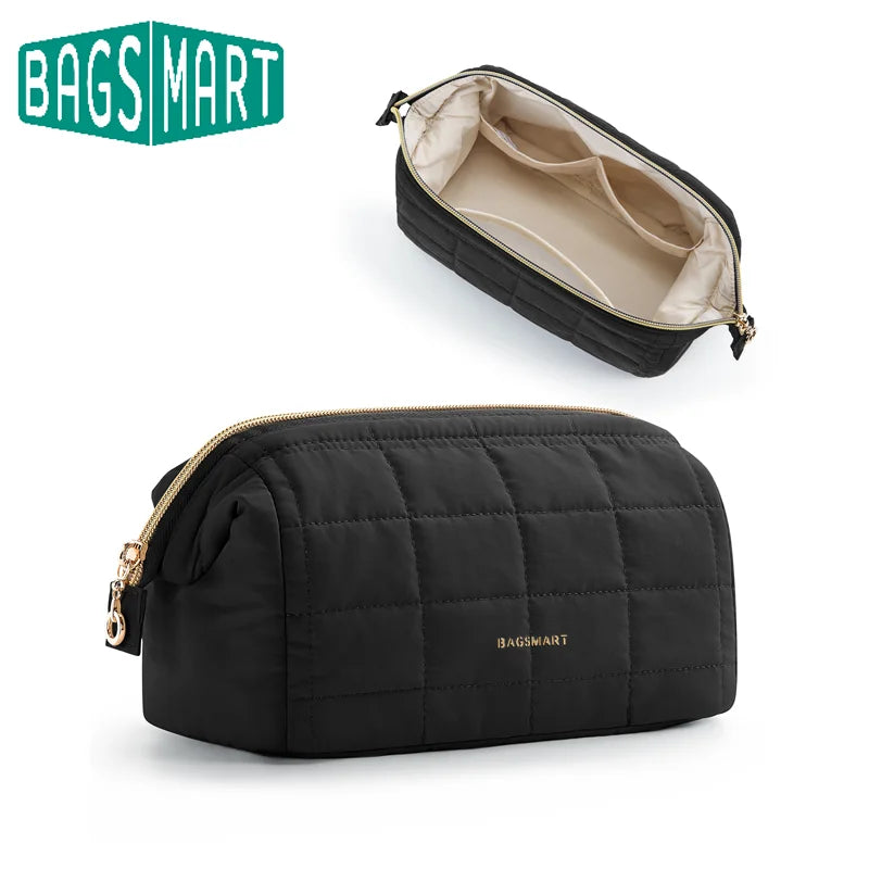 BAGSMART Makeup Bag Travel Toiletry Bag, Puffy Padded Makeup Bags for Women Makeup Organizer Case Wide-open Pouch Purse Travel